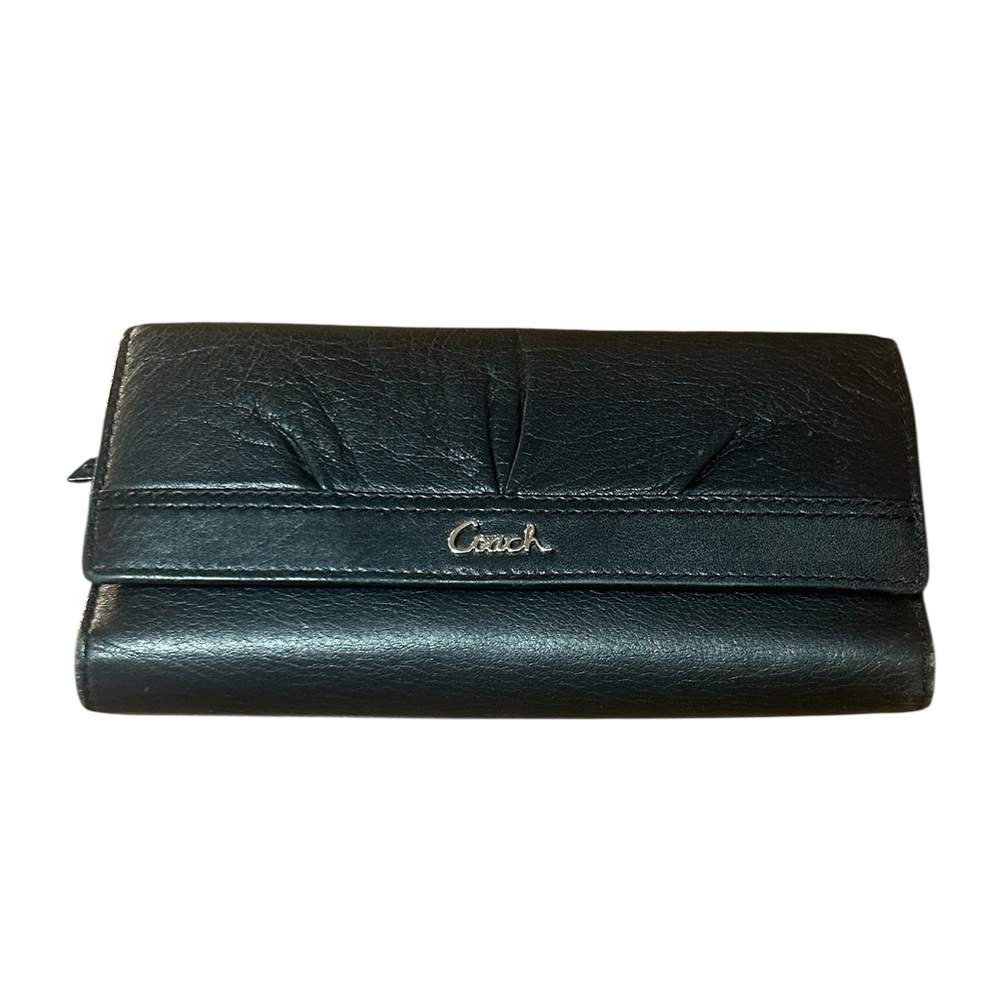 Coach SoHo Pleated Black Leather Clutch Wallet